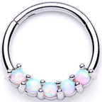16G 3/8 White Synthetic Opal Crest Hinged Segment Ring