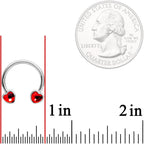 14G 9/16 Red Gem Heart Horseshoe Nipple Ring Set