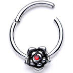 16G 3/8 Red Gem Tiny Flower Hinged Segment Ring