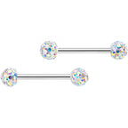 14G 5/8 9/16 Clear Gem Multi Color Roses Barbell Nipple Ring Set