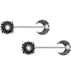 14G 9/16 Clear Gem Sun Moon Horseshoe Barbell Nipple Ring Set
