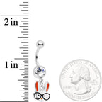 Clear Gem White Nerdy Easter Bunny Dangle Belly Ring
