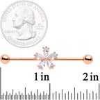 14G Clear CZ Gem Rose Gold Tone Petal Industrial Barbell 38mm