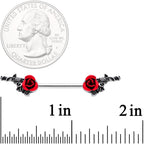 14G 9/16 Red Rose Flower and Gun Barbell Nipple Ring Set