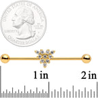 14G Clear CZ Gold Tone Triangle Industrial Barbell 38mm
