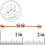 14G Clear Gem Rose Gold Tone Double Drama Industrial Barbell 38mm