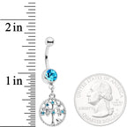 Aqua Gem Love Tree of Life Dangle Belly Ring