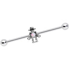 14G White Faux Opal Rock Out Robot Industrial Barbell 38mm