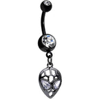 Clear CZ Gem Black Openwork Alien Dangle Belly Ring