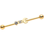 14G Clear Gem Gold Tone Crescent Wrench Industrial Barbell 38mm