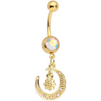 Aurora Gem Gold Tone Celestial Star Moon Dangle Belly Ring Set