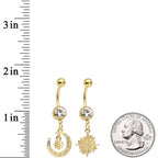 Clear Gem Gold Tone Celestial Star Moon Dangle Belly Ring Set