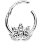 16G 3/8 Clear Gem Lotus Flower Hinged Segment Ring