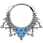 16G 3/8 Aqua CZ Gem Triangle Ornate Septum Clicker