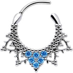 16G 3/8 Aqua CZ Gem Triangle Ornate Septum Clicker