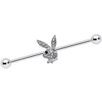 14G Licensed Playboy Bunny Clear Gem Industrial Barbell 38mm
