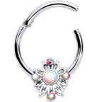 16G 3/8 White Synthetic Opal Aurora Gem Crest Hinged Segment Ring