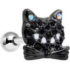 16G 1/4 Black Aurora Gem Crafty Kitty Cat Cartilage Tragus Earring