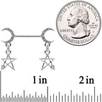 14G 9/16 Clear Gem Moon Star Dangle Barbell Nipple Ring Set