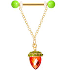 14G 9/16 Red Green Gem Oak Leaf Acorn Barbell Nipple Ring Set