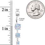 White Gem Triple Drop Dangle Belly Ring