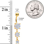 White Gem Gold Tone Triple Drop Dangle Belly Ring