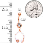 Clear Gem Rose Gold Tone Headphones Dangle Belly Ring