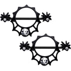 14G 9/16 Clear Gem Black Spider Web Nipple Shield Set