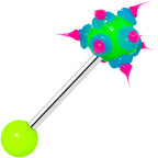 Green Pink Neon Silicone Spike Barbell Tongue Ring
