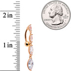 Clear CZ Gem Rose Gold Tone Waterfall Dangle Top Mount Belly Ring