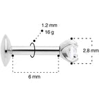 16G 1/4 3mm CZ G23 Titanium Internally Threaded Labret