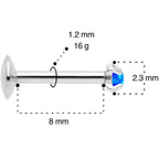 16G 5/16 2mm Blue Syn Opal G23 Titanium Internal Thread Labret