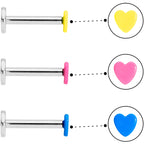 16G 5/16 Blue Pink Yellow Glow Heart Labret Set of 3