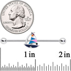 14G Black Gem Pink Teal Nautical Sailboat Industrial Barbell 38mm