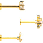 16G 5/16 Clear Gem Gold Tone Triangles Labret Tragus Set of 3