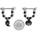 14G 5/8 Black Pumpkin Ghost Halloween Dangle Nipple Ring Set