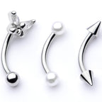 16G 5/16 Clear Gem Butterfly Curved Eyebrow Ring Set of 3