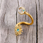 14G 3/8 Clear Blue Gem Gold Tone Moon Star Spiral Twister Belly Ring