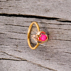 20G 5/16 Clear CZ Gem Pink Faux Opal Gold Tone Planet Nose Hoop