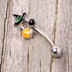 16G 5/16 Black Green Witches Hat Halloween Curved Eyebrow Ring