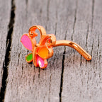 18G 1/4 Pink Orange Rose Gold Tone Butterfly L Shaped Nose Ring