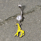 Clear Gem Yellow Brown Giraffe Dangle Belly Ring