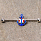 14G Blue Red Life Ring Anchor Nautical Industrial Barbell 38mm