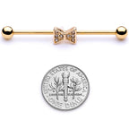 14G Clear Gem Gold Tone Bow Tie Industrial Barbell 38mm