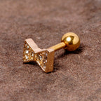 16G 1/4 Clear Gem Gold Tone Bow Tie Cartilage Tragus Earring