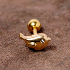 16G 1/4 Clear Gem Gold Tone Little Bird Cartilage Tragus Earring