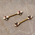 14G 9/16 Clear Yellow Gem Gold Tone Bee Barbell Nipple Ring Set