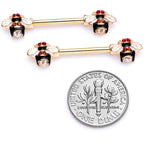 14G 9/16 Clear Yellow Gem Gold Tone Bee Barbell Nipple Ring Set