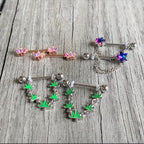 14G 5/8 Green Marijuana Pot Leaf Dangle Barbell Nipple Ring Set