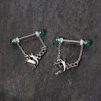 14G 5/8 UV Ball Boo Ghost Halloween Chain Dangle Nipple Ring Set